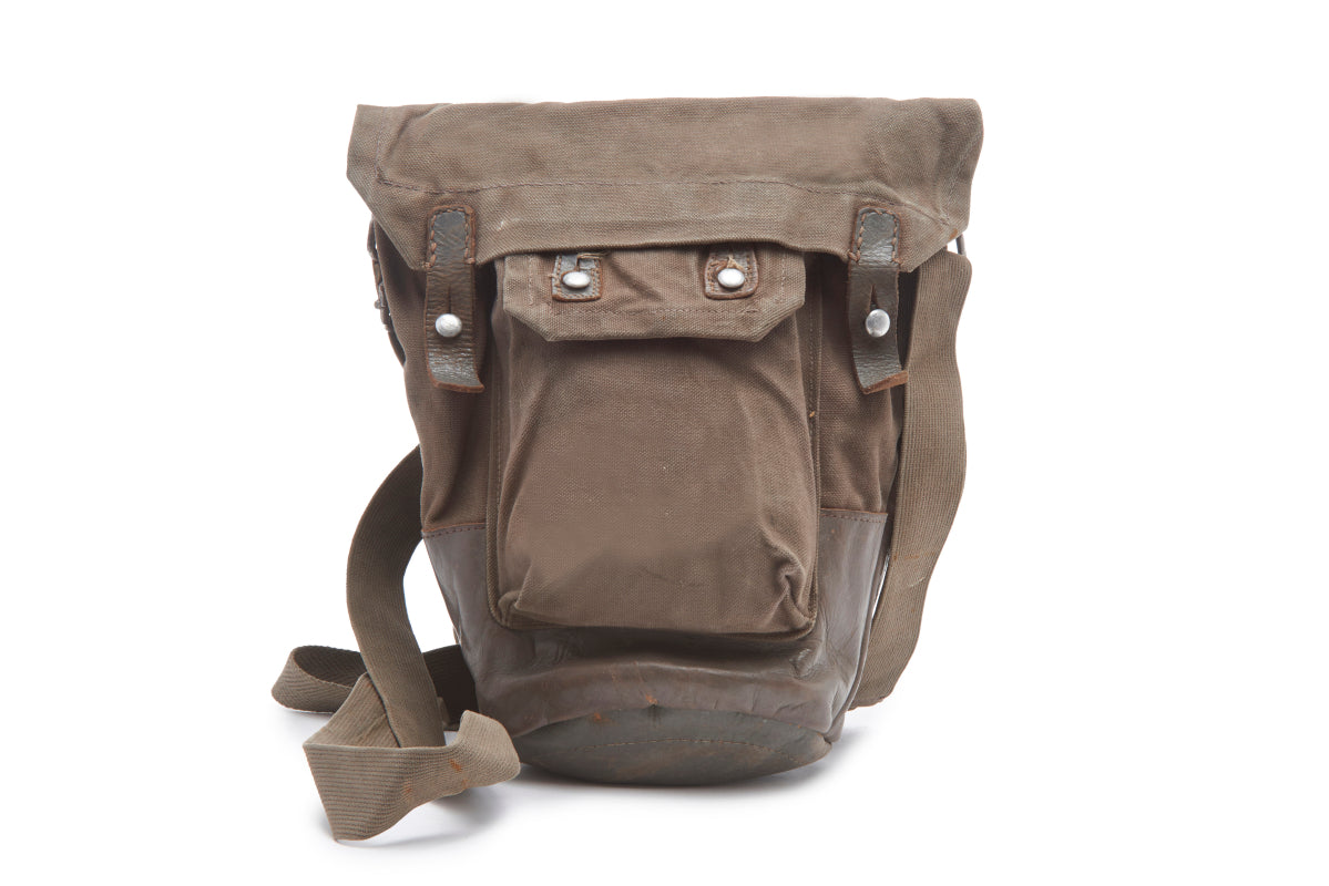 Swedish Army WWII Issue Gas Mask Shoulder Bag with Leather Base, Grade I