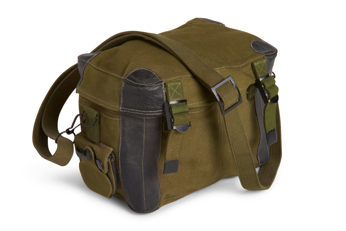 Chinese Army Canvas Shoulder Bag with Leather Detail