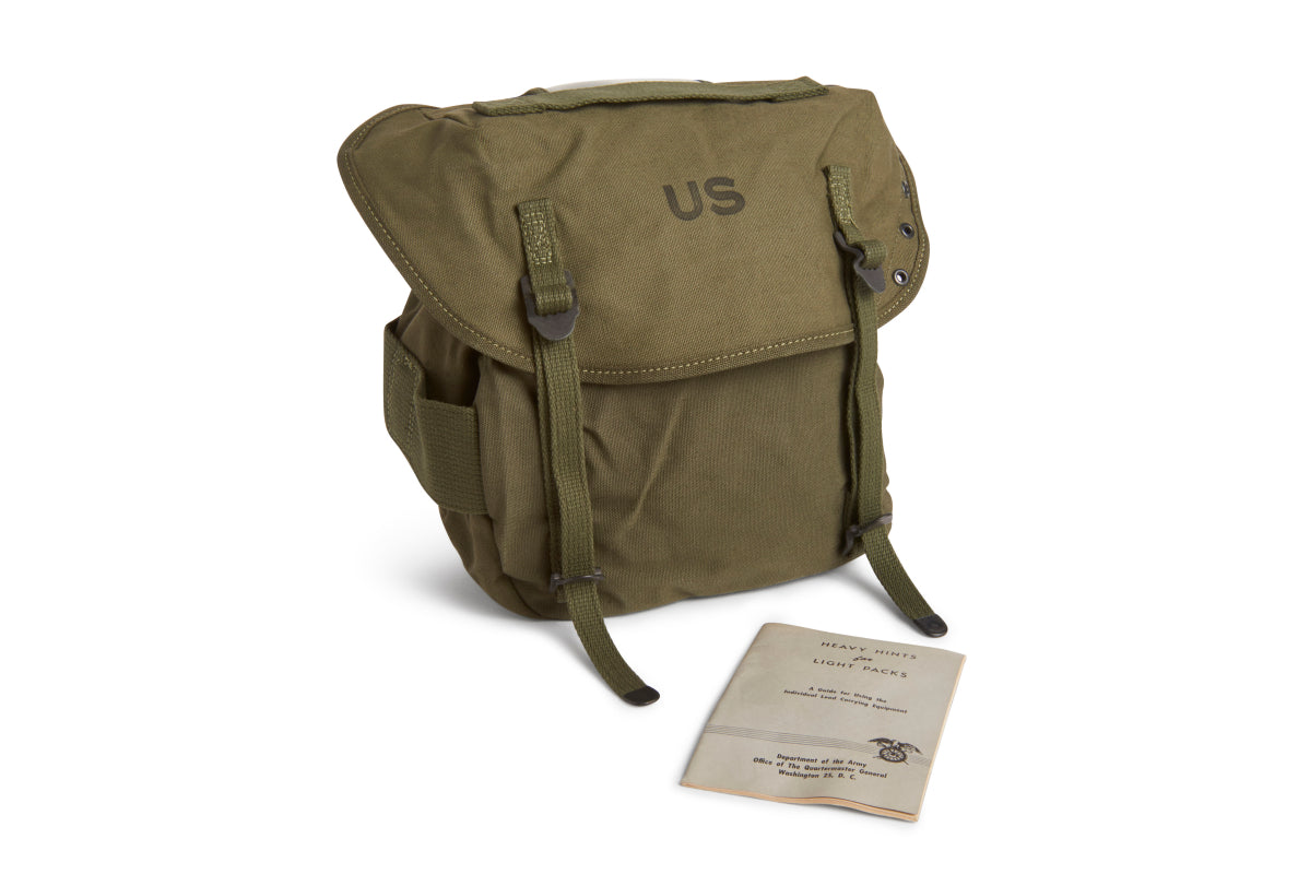 U.S. Army 'FIELD PACK, COMBAT, M-1956' Canvas Butt Pack, dated 1962, new condition, never issued