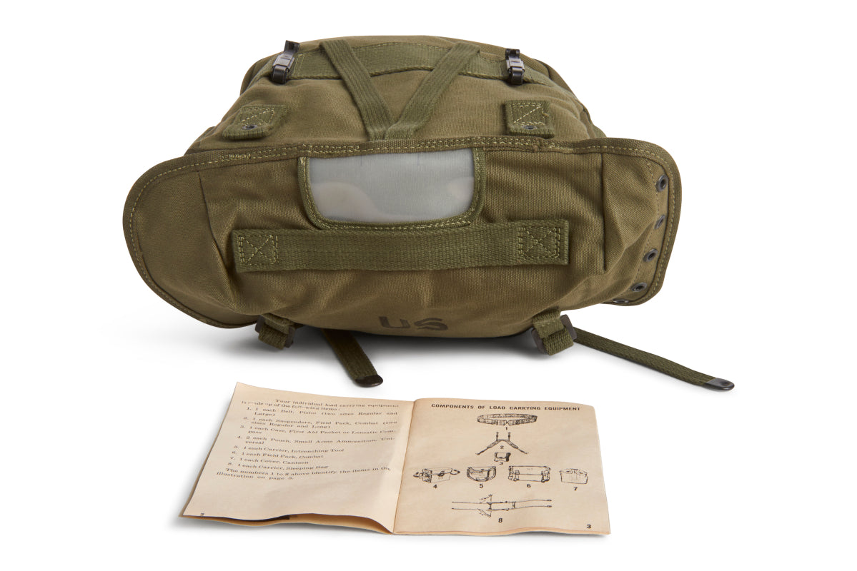 U.S. Army 'FIELD PACK, COMBAT, M-1956' Canvas Butt Pack, dated 1962, new condition, never issued