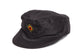 Black cap with a small emblem on a white background