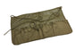 Olive green apron with multiple pockets and straps on a white background