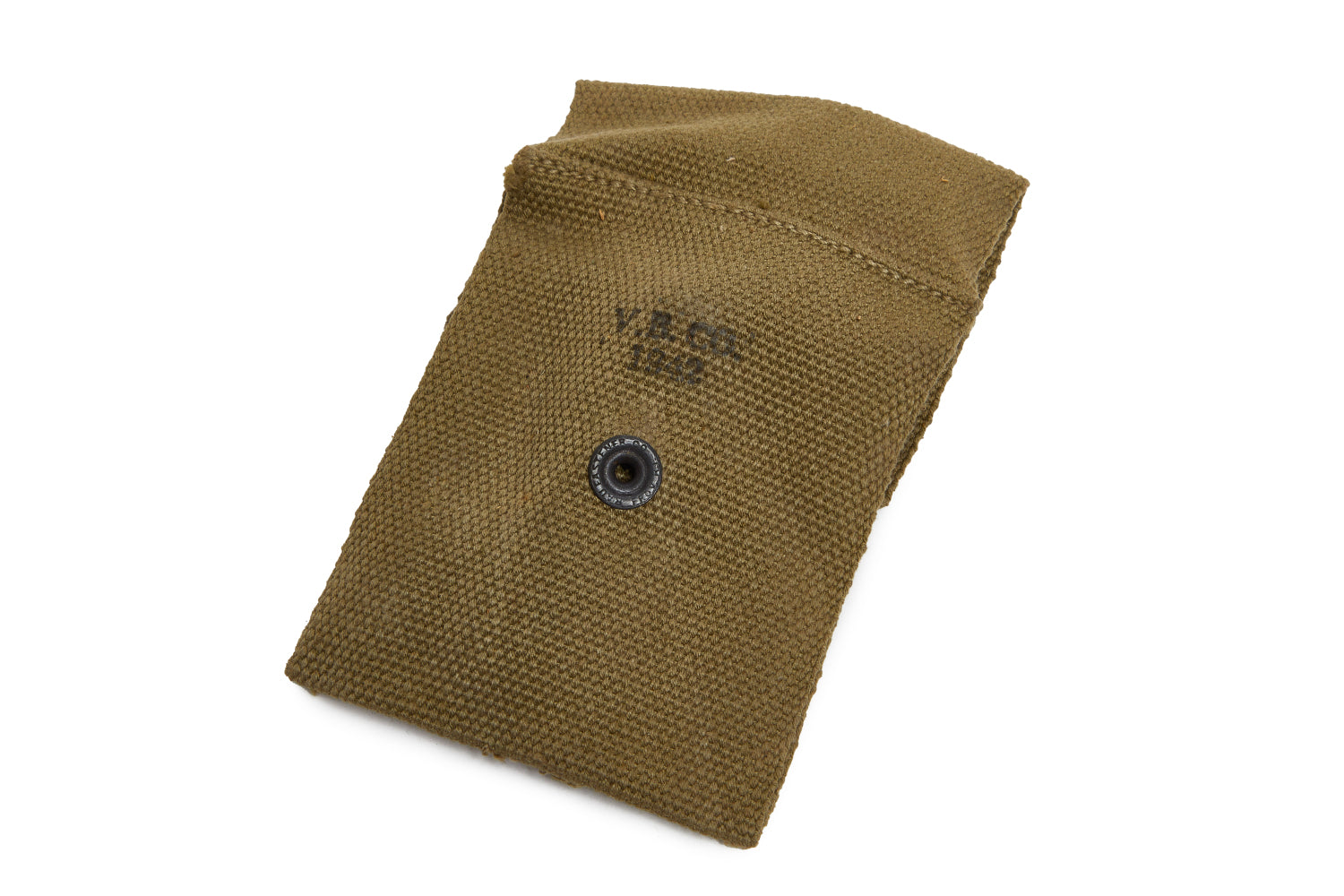 Brown pouch with a button on a white background