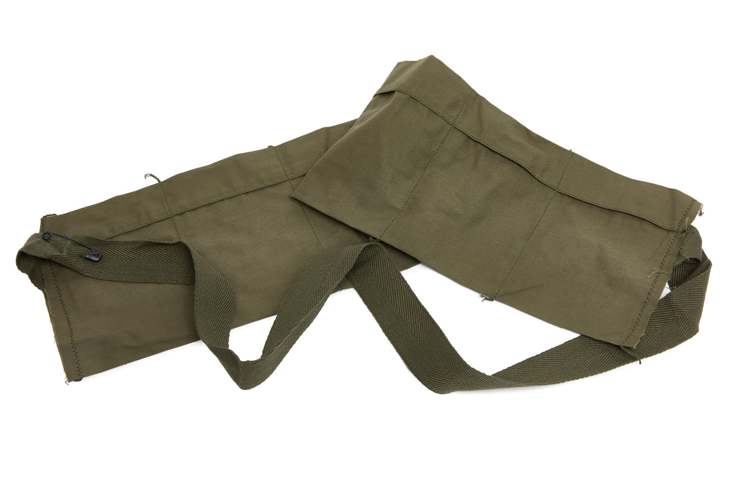 Green military-style bandoliers with strap on a white background