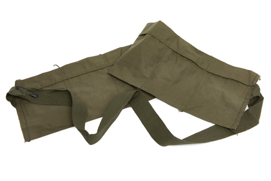 Green military-style bandoliers with strap on a white background