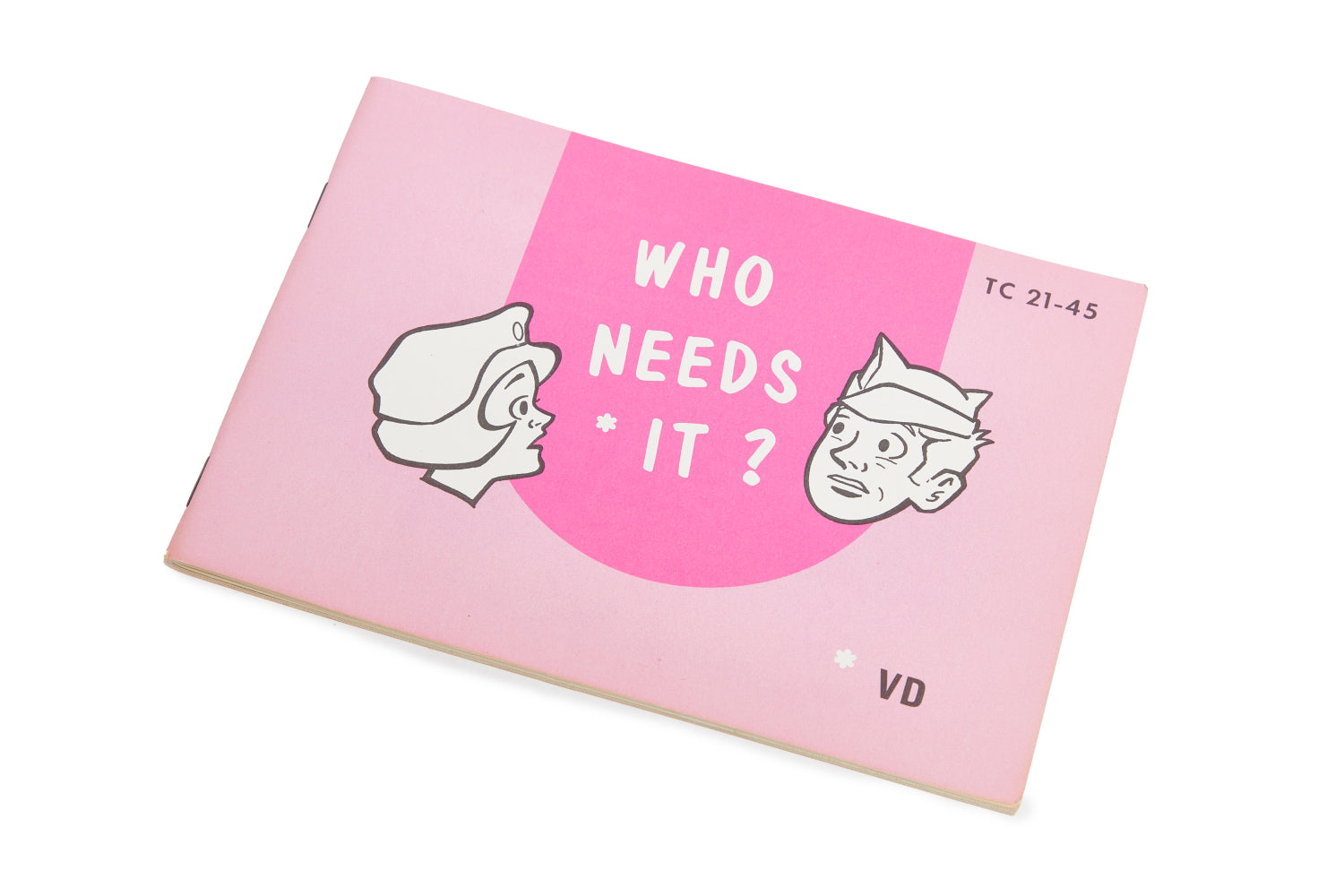 Pink book with title 'WHO NEEDS IT?' and illustrations 