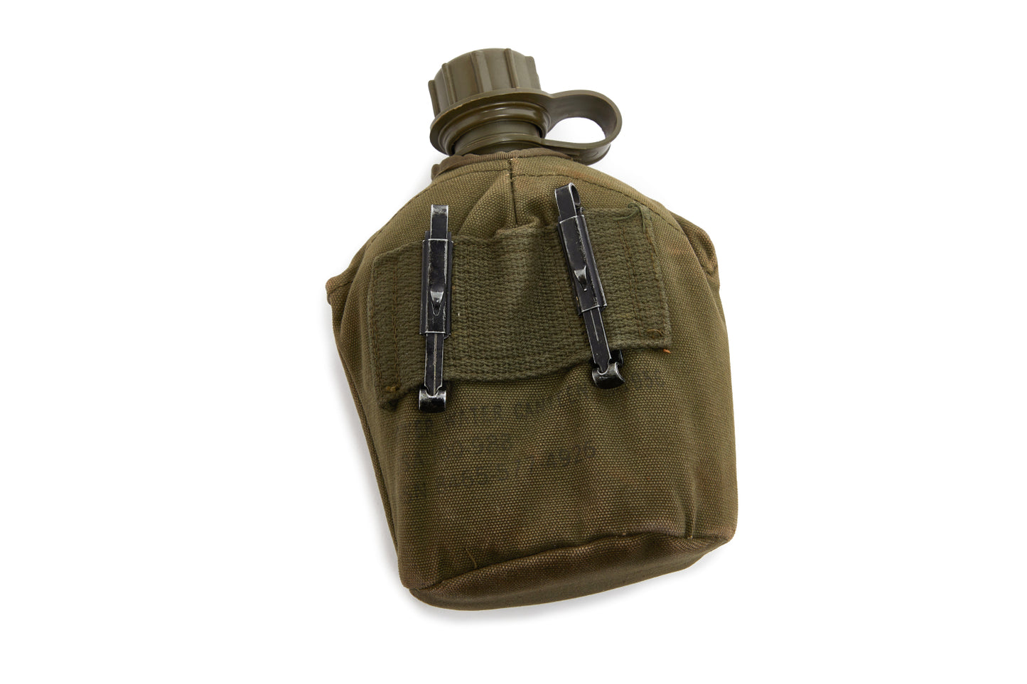 Green canteen cover with a water bottle on a white background
