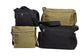 Four bags in black and olive green on a white background