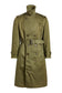 Green trench coat with a belt on a white background
