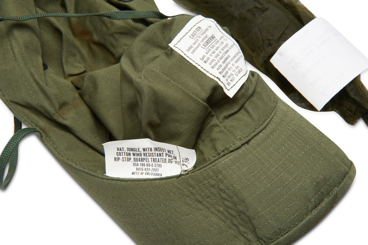 U.S. Army OG-107 (Olive Green) Jungle Hat with Insect Net, Vietnam War Issue