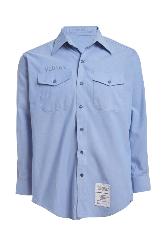 U.S. Navy Chambray Shirt, long sleeve, polyester/cotton, used in poor condition