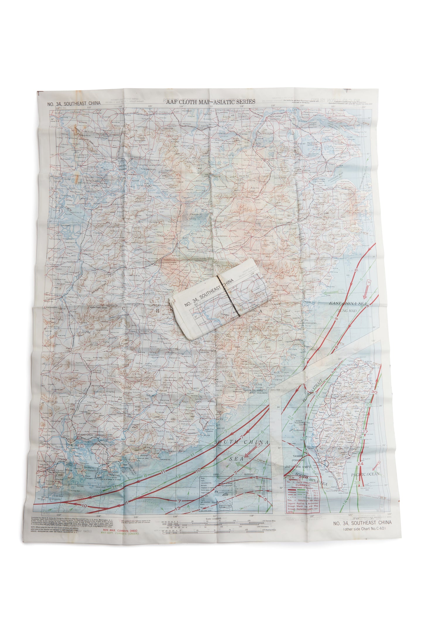U.S. Army 14th Army Air Force Map, 'The Flying Tigers', Pilot's Survival, Evasion and Escape Map