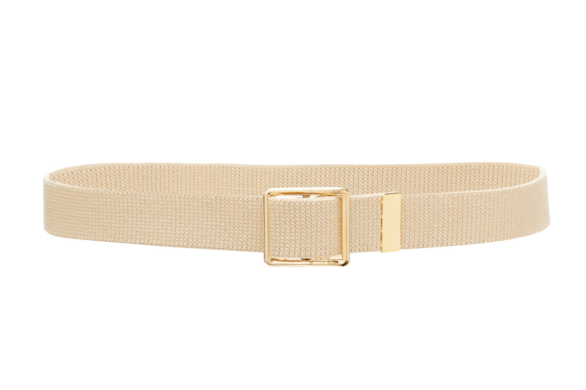 U.S. Marine Corps Regulation khaki web belt with brass open-face buckle and tip