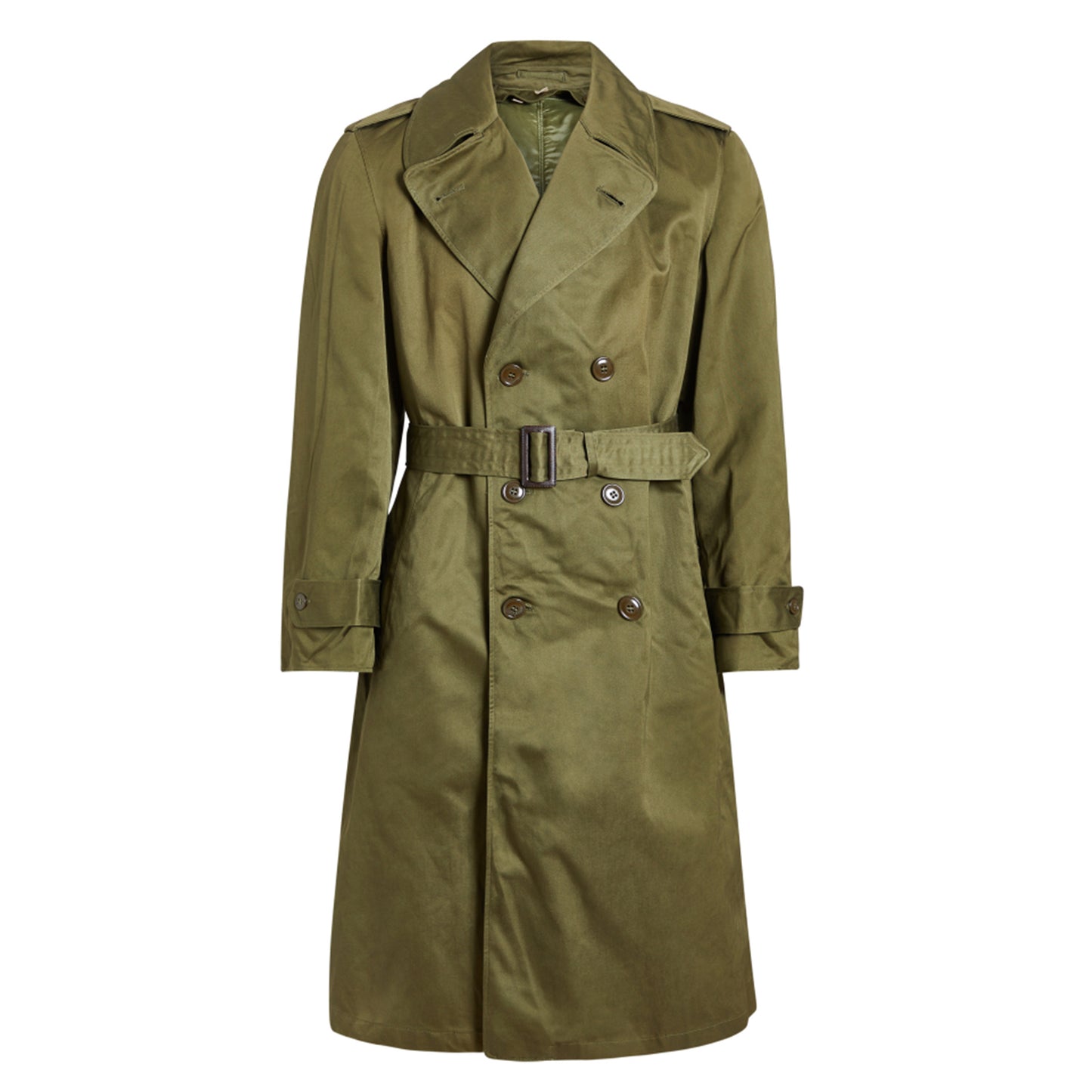 Green trench coat on a white background