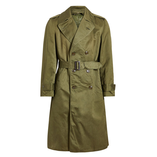 Green trench coat on a white background