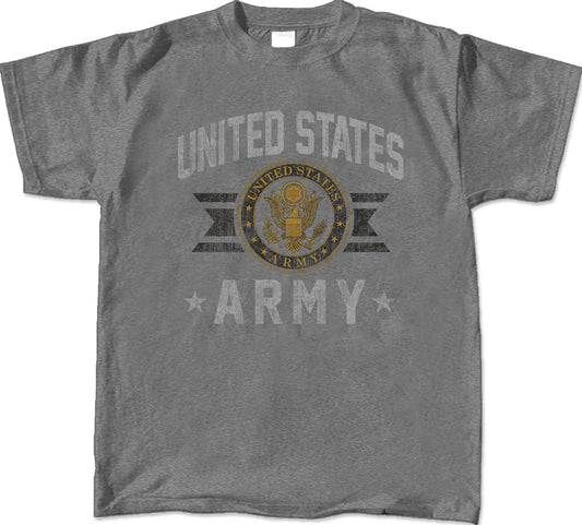 Gray t-shirt with 'United States Army' logo and text 