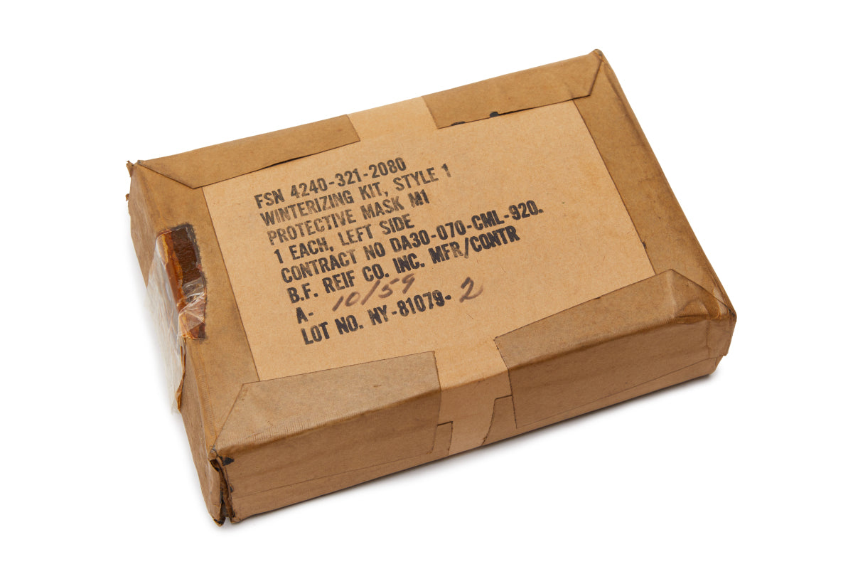 Brown cardboard box with text on a white background