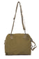 Green canvas bag with shoulder strap on a white background